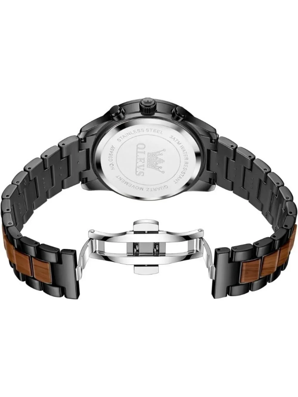 Men's Brown Quartz Stainless Steel Waterproof Luminous Date Luxury Wooden Watch